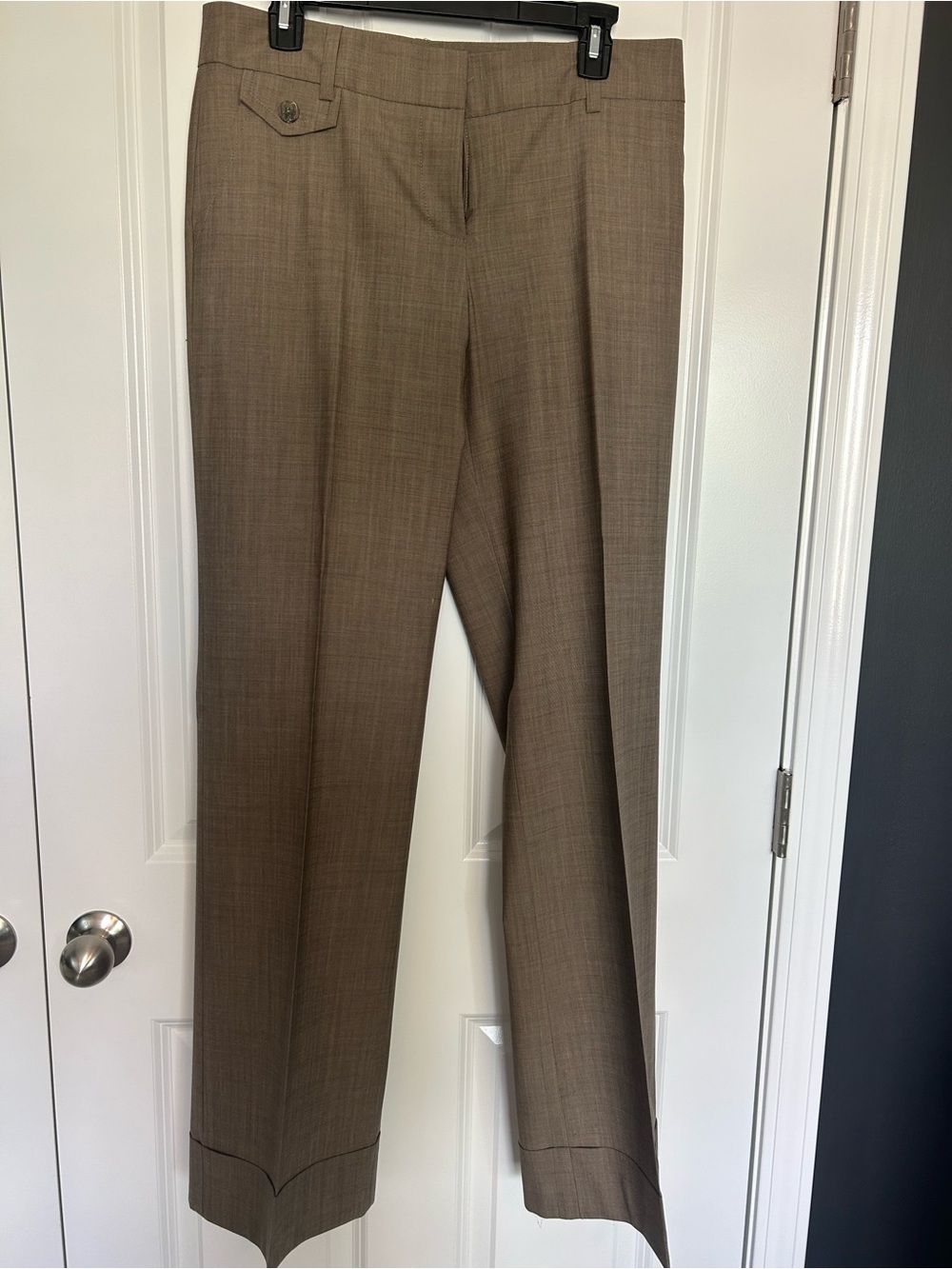 Trina Turk Brown Plaid Straight-Leg Trousers